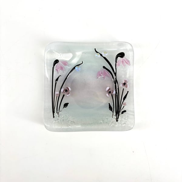 Fused Glass Trinket Dish with  Floral Detail
