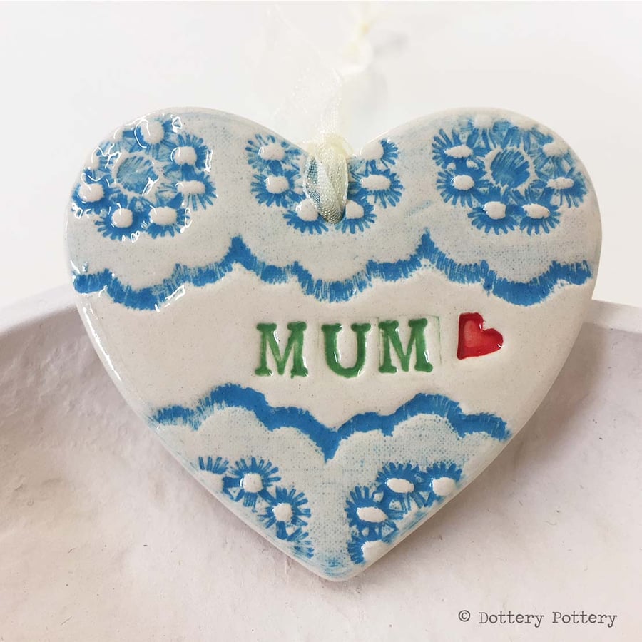 Pottery decoration Mum Heart Ceramic lace pattern Mother's Day