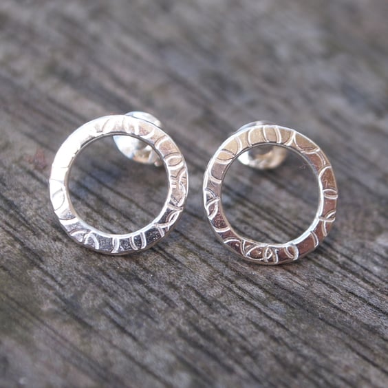 Studs - silver studs, silver ring stud earrings with bubble pattern texture 