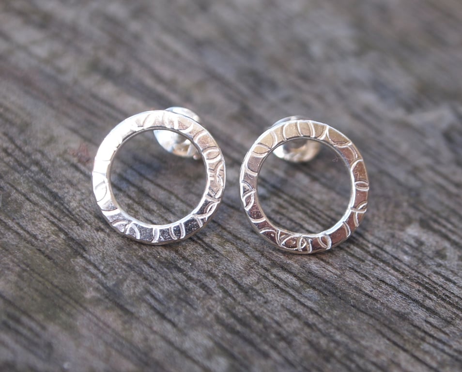 Studs - silver studs, silver ring stud earrings with bubble pattern texture 