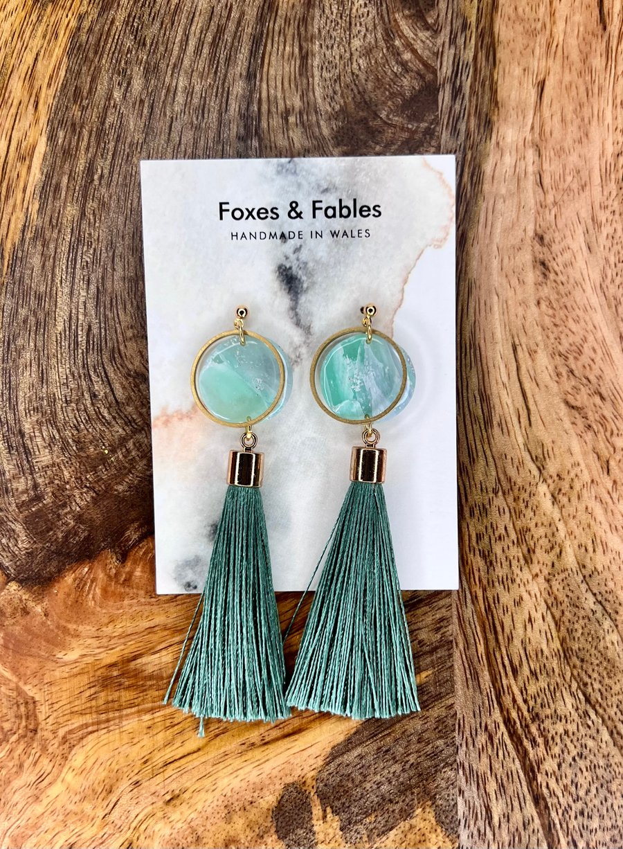 Statement Aquamarine Dangle Earrings with Tassels