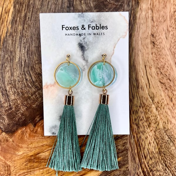 Statement Aquamarine Dangle Earrings with Tassels