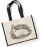 Floral Rabbit Print Large Jute Shopper Bag Spring time Easter Bunny Mothers Day  - Image 2
