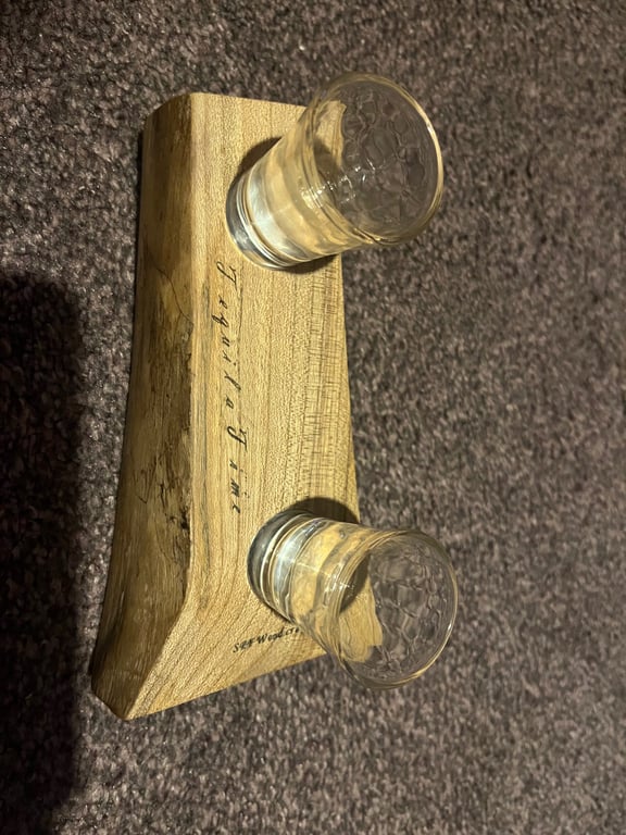 Live edge Elm Tequila flight with glasses