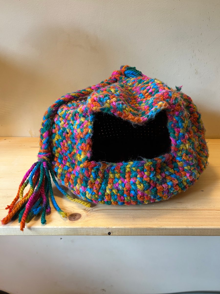 Hand crocheted cat cave