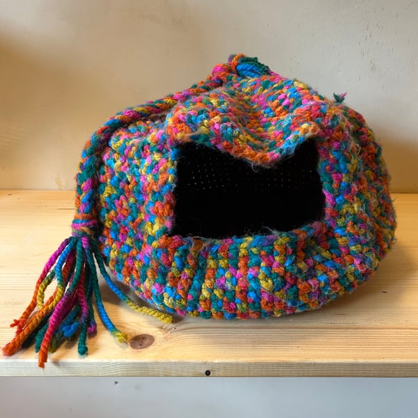Hand crocheted cat cave