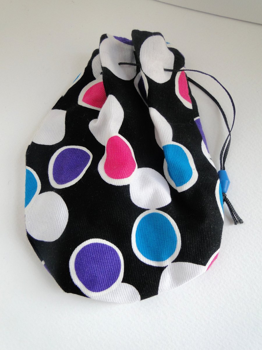 Sale Black Dotty Drawstring Bag Purse 