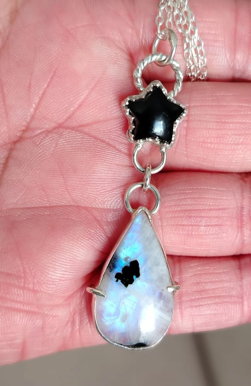 Necklace Silver Moonstone Tourmaline Onyx Star Jewellery Gift Teardrop Pendant