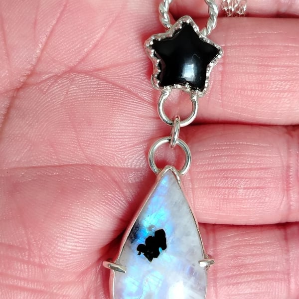 Necklace Silver Moonstone Tourmaline Onyx Star Jewellery Gift Teardrop Pendant