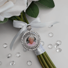PERSONALISED RHINESTONE BRIDAL DOUBLE SIDED BOUQUET CHARM, DIAMANTE BRIDAL PHOTO
