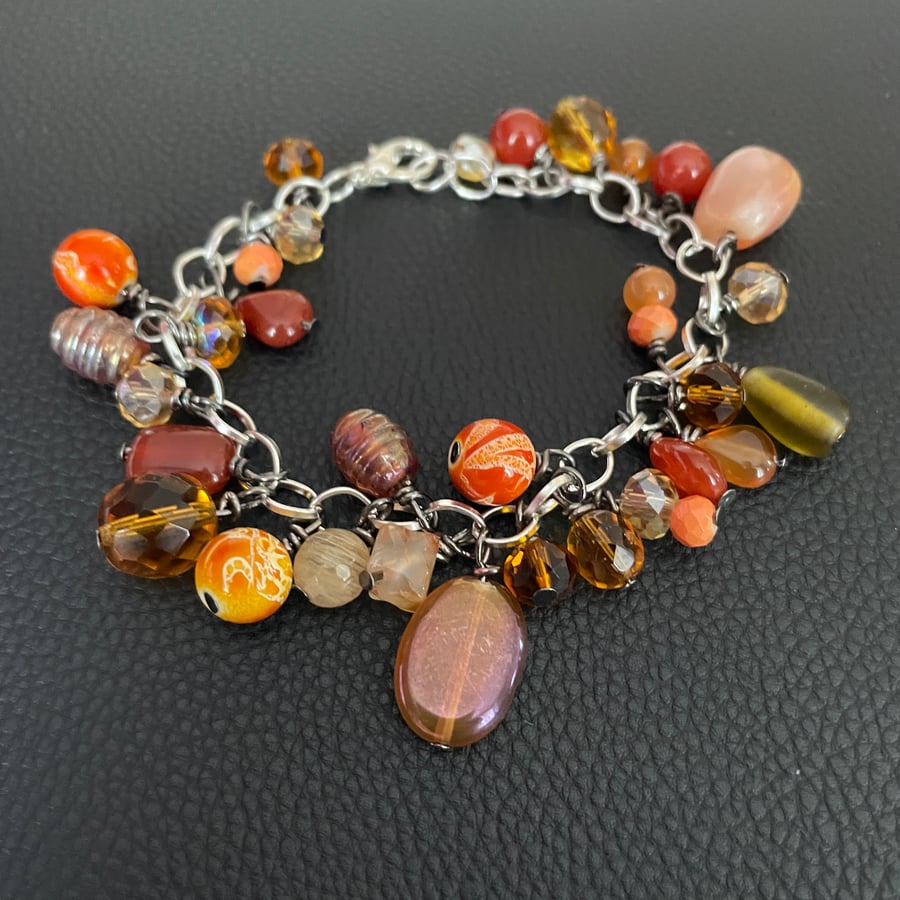 Orange and Yellow Dangle Bead Bracelet