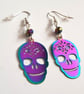 Rainbow Skull Earrings - Iridescent Sugar Skull Dangle Earrings