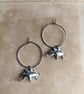 Petite Silver Stegosaurus charm earrings - little dinosaurs - hoops - Image 3