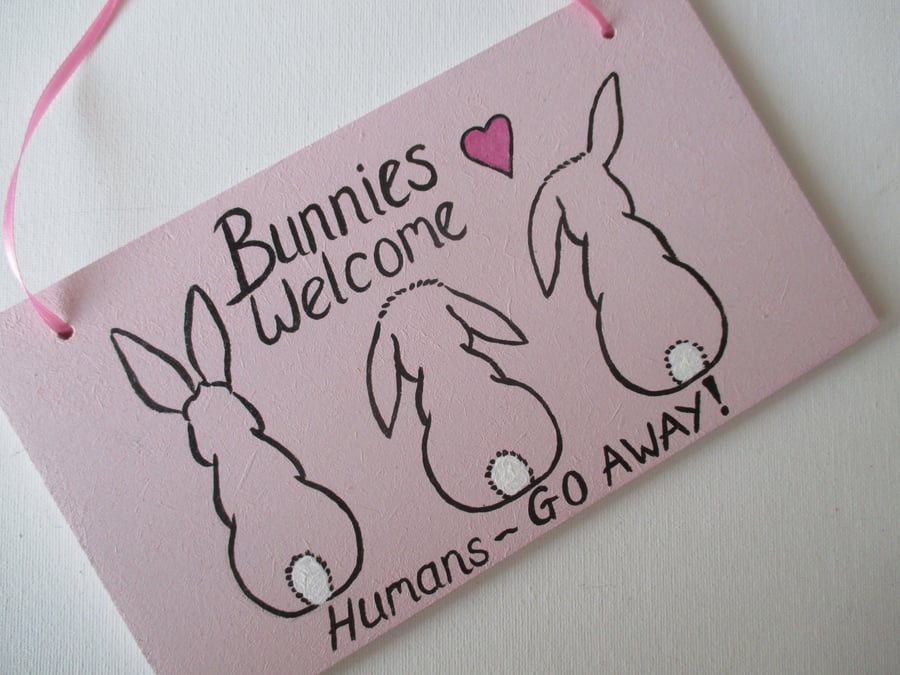 SALE Bunnies Welcome Hanging Decoration Room Sign Bunny Rabbit Pink Picture