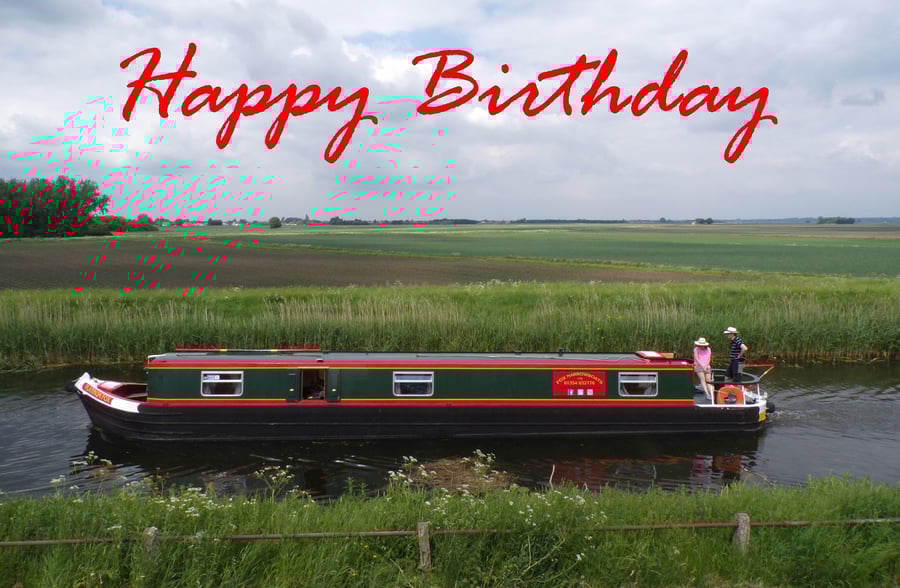 A5 Card Narrow Boat Happy Birthday 