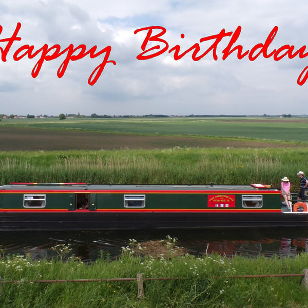 A5 Card Narrow Boat Happy Birthday 