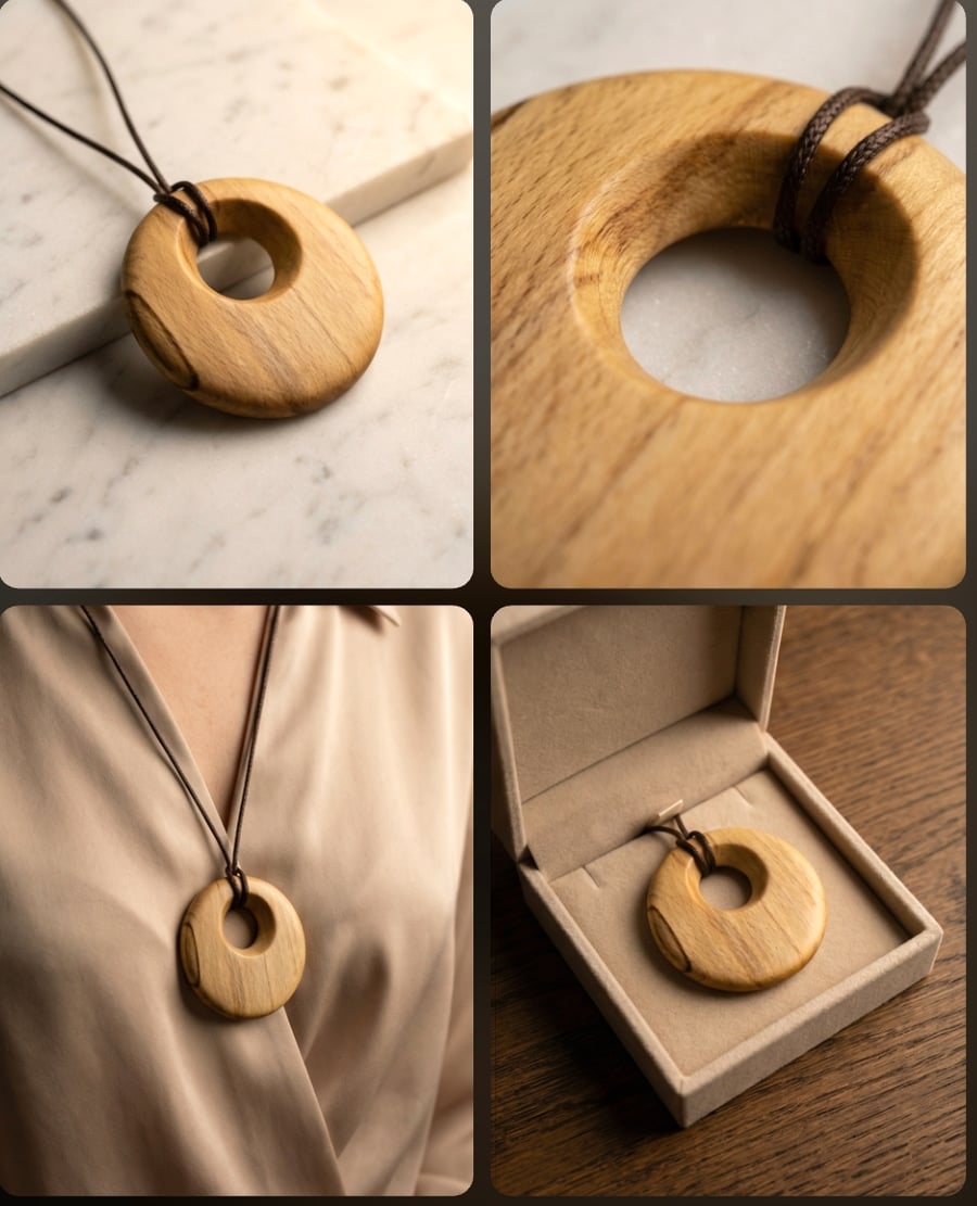 Unique spalted beech circular pendant necklace 
