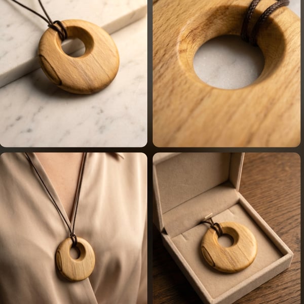 Unique spalted beech circular pendant necklace 