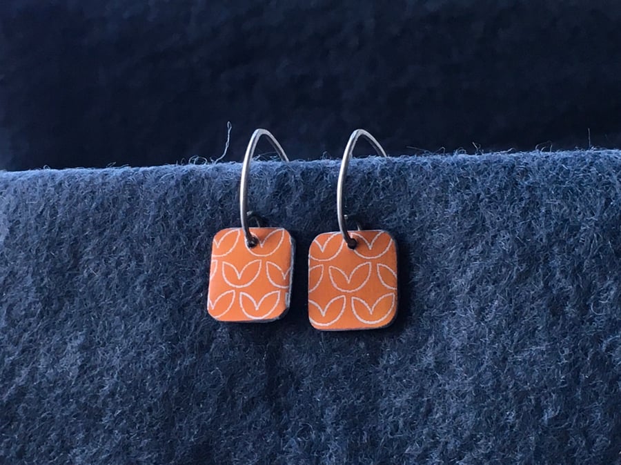 Orange square drop earrings