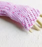 Non Wool Fingerless Gloves in a Pinky Lilac Flecked Yarn, Acrylic Handwarmers - Image 6