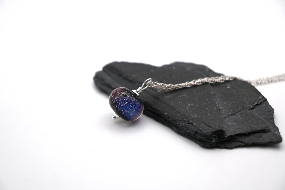 lampwork glass galaxy pendant necklace