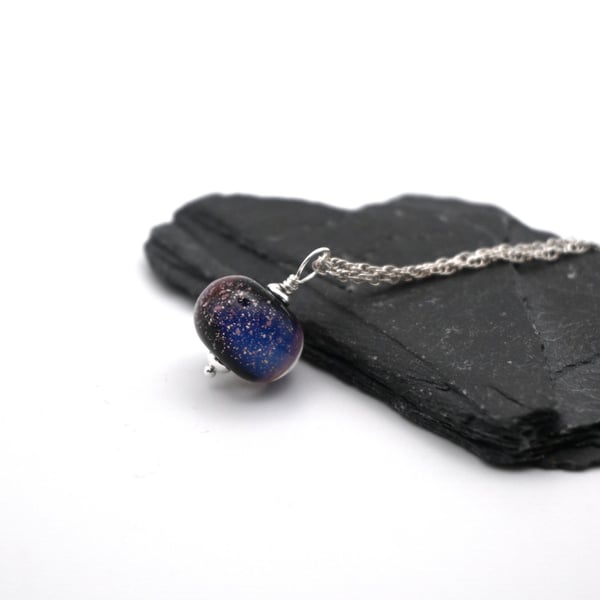 lampwork glass galaxy pendant necklace