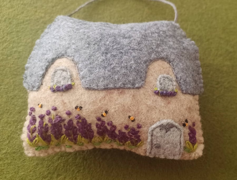 Handmade Felt Embroidered Lavender Cottage