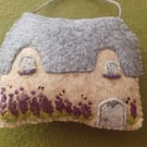 Handmade Felt Embroidered Lavender Cottage