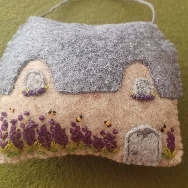 Handmade Felt Embroidered Lavender Cottage