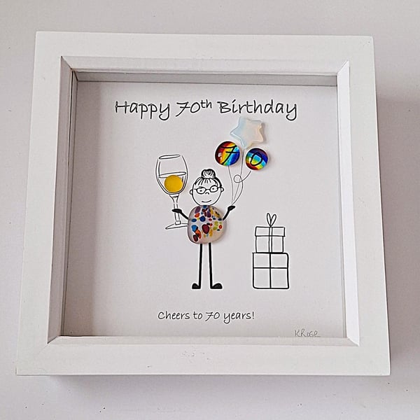70th Birthday Sea Glass Art: Rainbow Balloon Print
