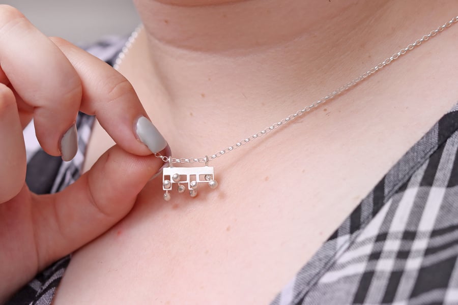 Silver mini necklace, fidget kinetic sensory pendant.
