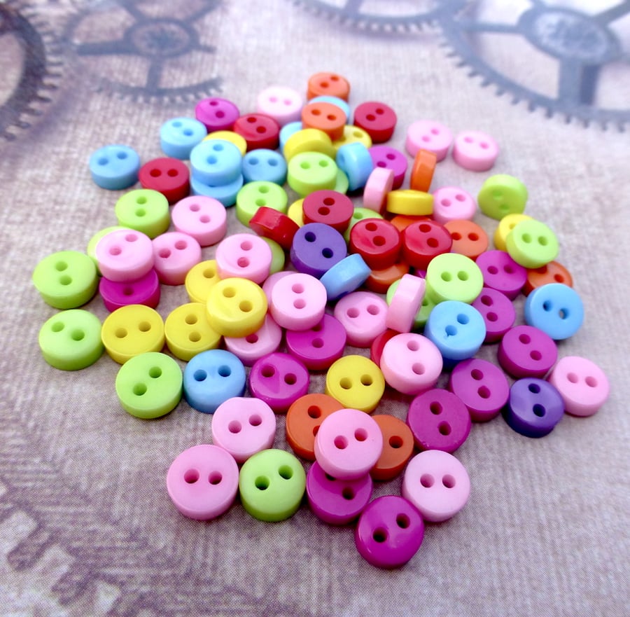 Pack of 100 - Resin 6mm Buttons 2-hole Mix Colours 