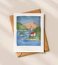 Lake Cabin, A6 giclée greetings card with recycled brown envelope - Image 1