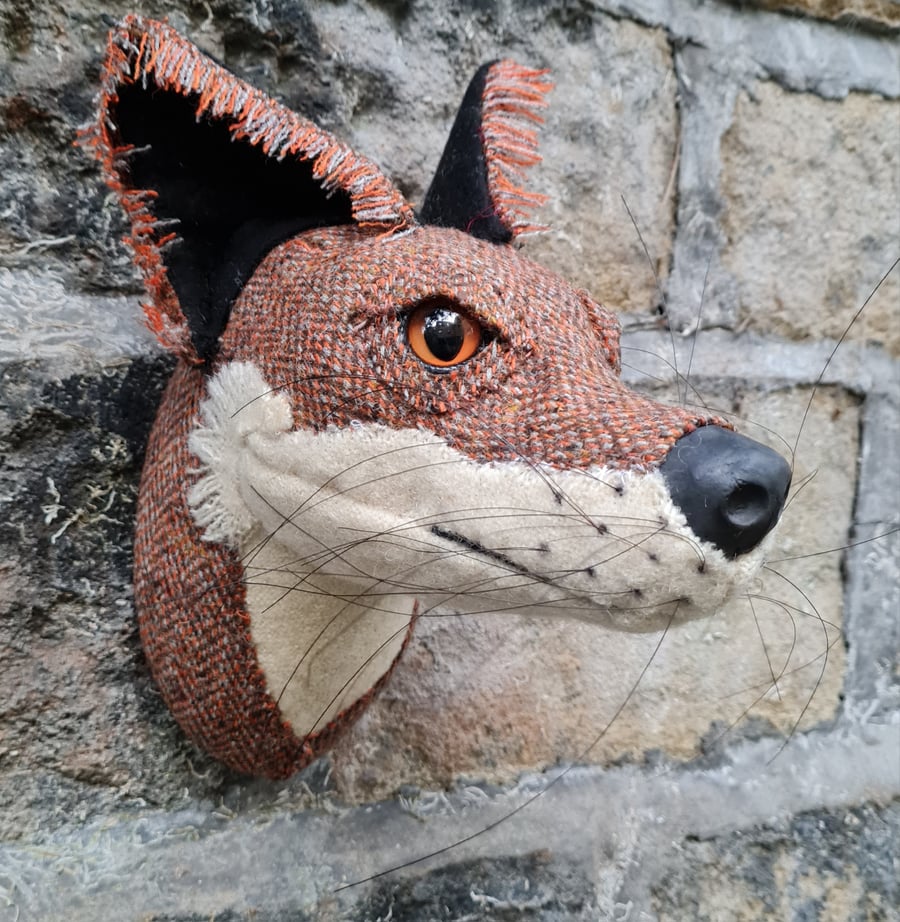 Faux fox wall mount in rust coloured herringbone tweed - Ferdy