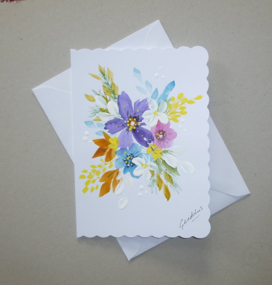 hand painted floral blank greetings card ( ref FA 455 A2 )