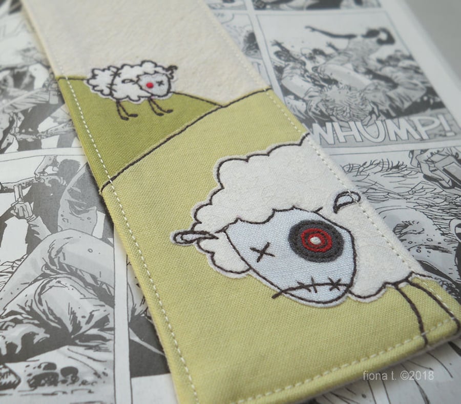 embroidered zombie sheep fabric bookmark