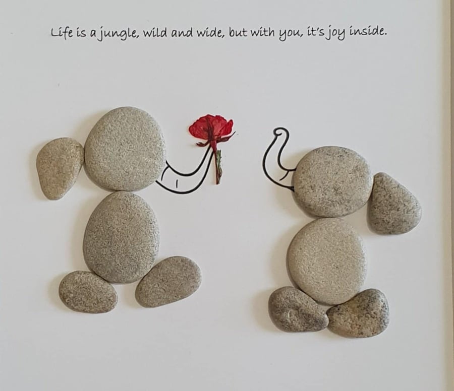 Handmade Pebble Art Elephant Couple, Stone Wall Gift for Couples
