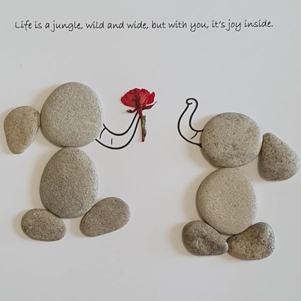 Handmade Pebble Art Elephant Couple, Stone Wall Gift for Couples