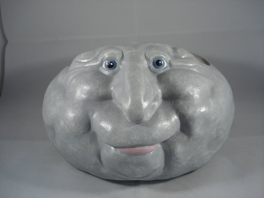 Ceramic Novelty Grey Stone Rock Garden Flower Herb Plant Pot Container Planter.