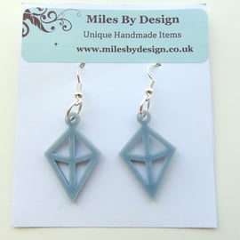 3D Printed Geometric Diamond Shape Drop Earrings on Sterling Silver Ear Hooks