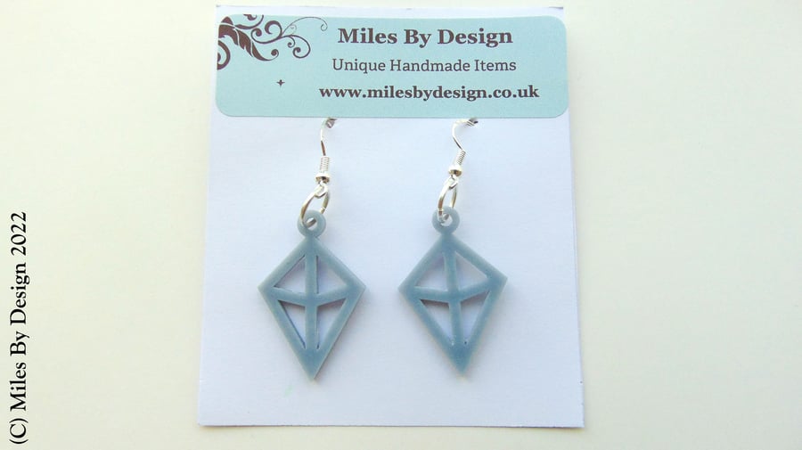 3D Printed Geometric Diamond Shape Drop Earrings on Sterling Silver Ear Hooks