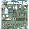 Sheffield City View No.7 A3 poster print (dark green & teal)