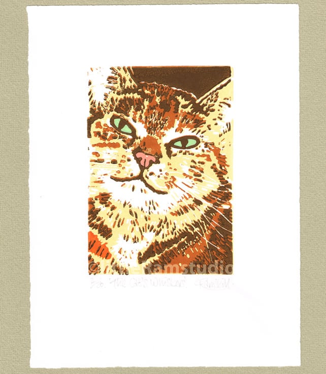 Tabby Cat - Original Limited Edition Linocut Re... - Folksy