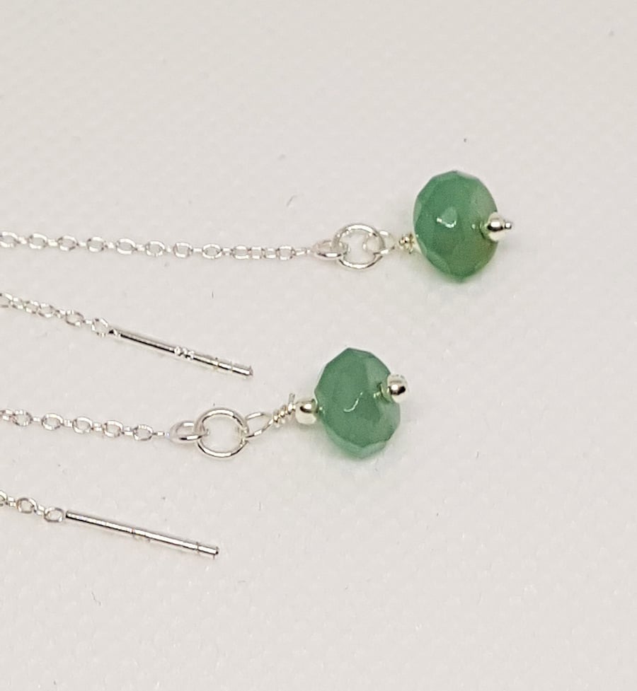 Aventurine Earrings, Aventurine Jewellery, Sterling Silver Earrings, Threader Ea