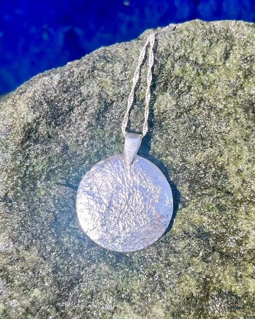 Handmade Sterling Silver 925 Reticulated Moon Pendant Necklace & Chain