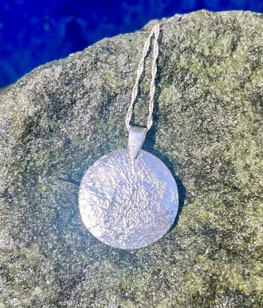 Handmade Sterling Silver 925 Reticulated Moon Pendant Necklace & Chain