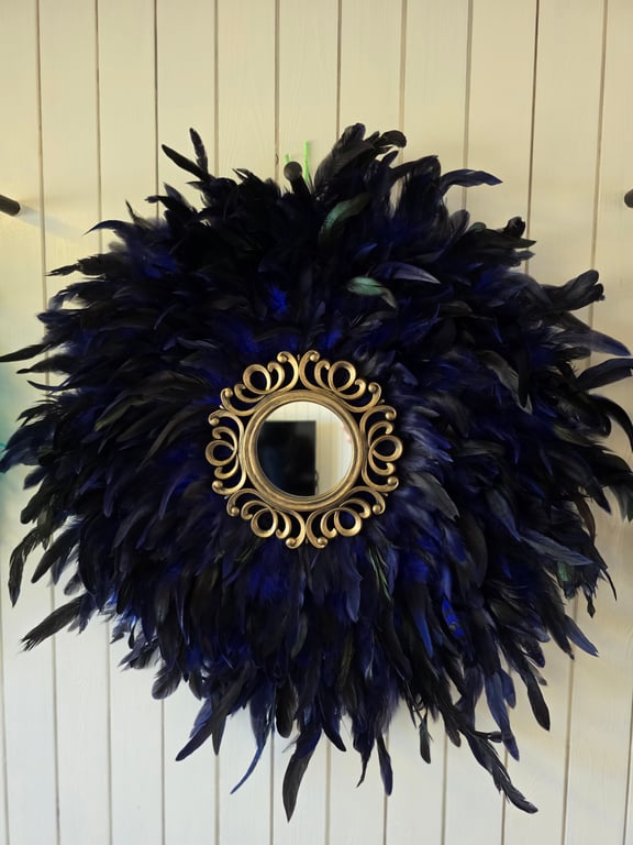 Blue Feather Mirror - Handmade - One Of A Kind - Juju 