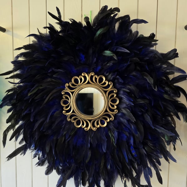 Blue Feather Mirror - Handmade - One Of A Kind - Juju 