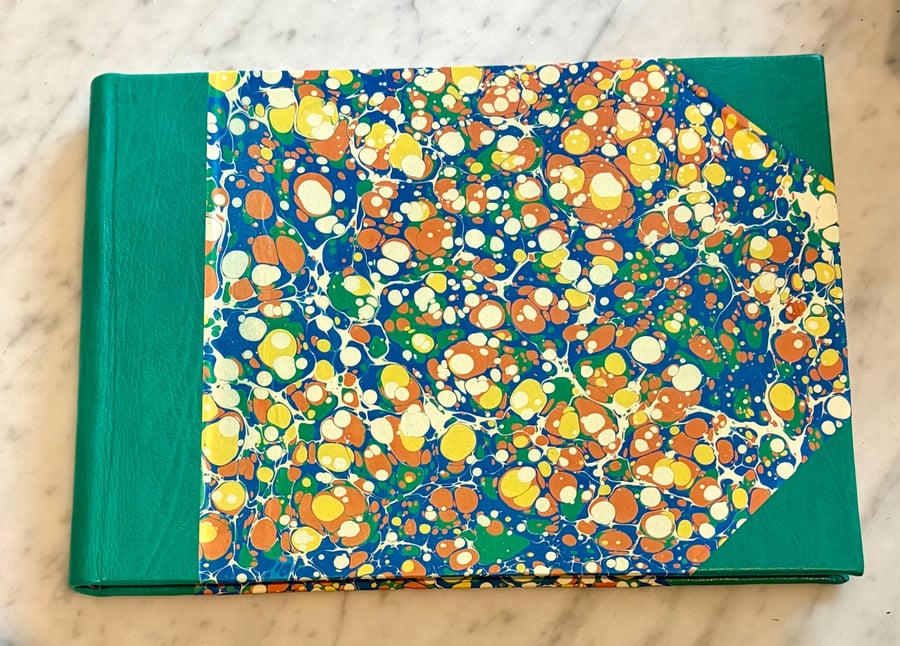 HANDMADE HALF LEATHER BOUND MARBLED SKETCHBOOK