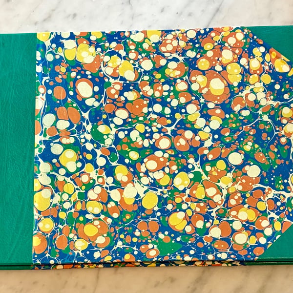 HANDMADE HALF LEATHER BOUND MARBLED SKETCHBOOK